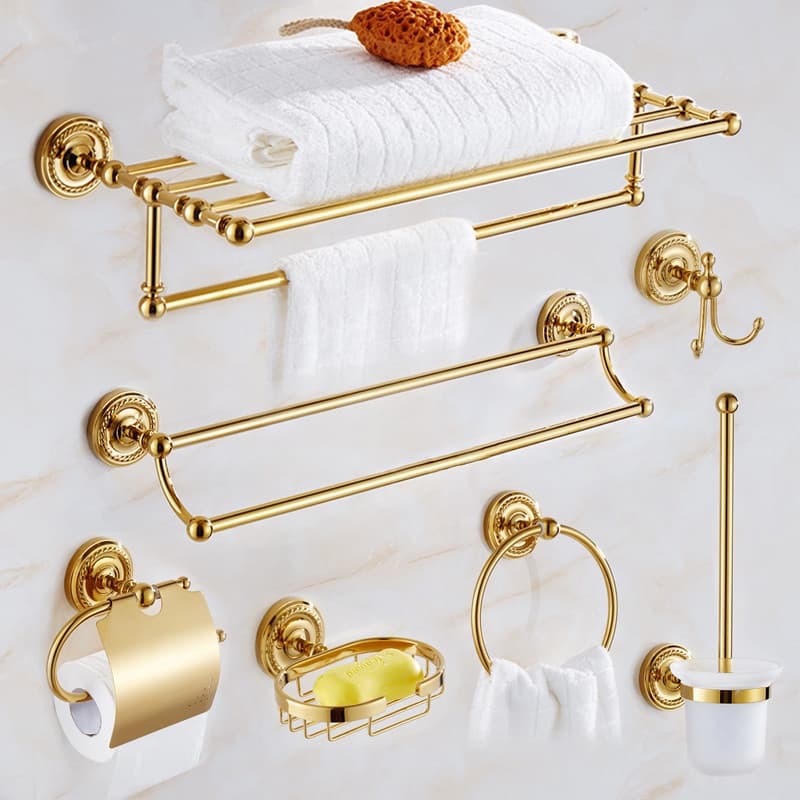 Conjunto De Acessórios De Hardware Para Banheiro , Cor Dourada , Latão , Montado Na Parede , Gancho Robe De Suporte De P