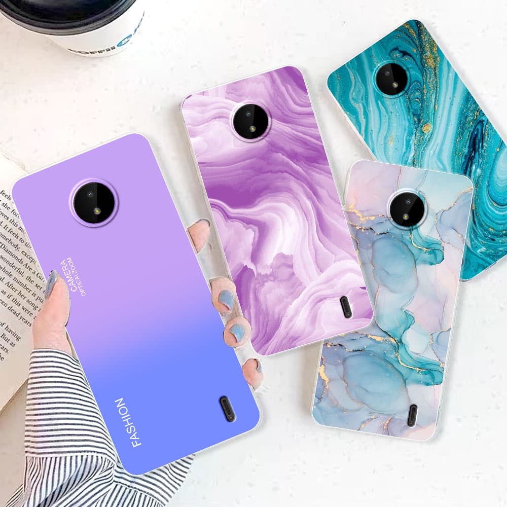 Para A Capa Nokia C20 Traseira Do Telefone C10 Silicone Soft Transparent TPU Flower Marble Bumper Shell