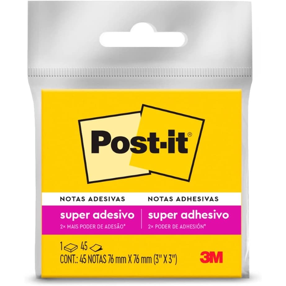 Bloco adesivo 3M post-it 76X76mm amarelo neon 45 folhas