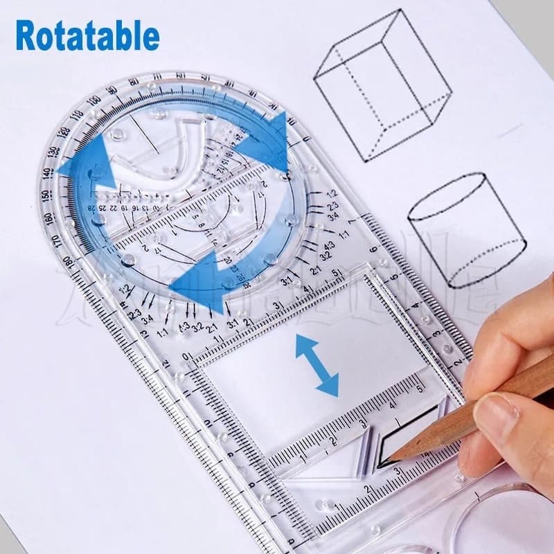 Régua De Desenho Rápido Rotativo/Geométrico Multifuncional Transferidor De Figuras De Exame Estudantil/Material De Escritório E Ensino Escolar
