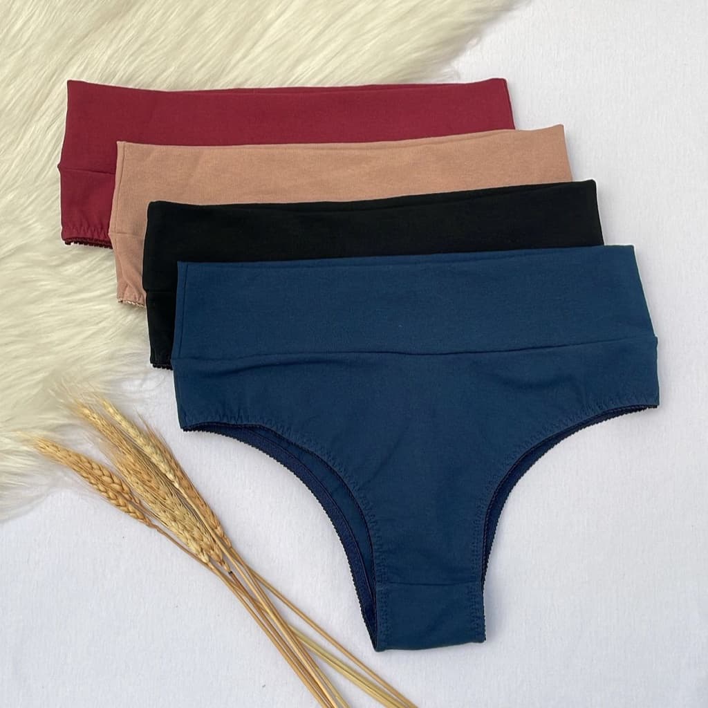 Kit 5 Calcinha De Algodão Cós Alto Juliana Calcinha Pala Alta