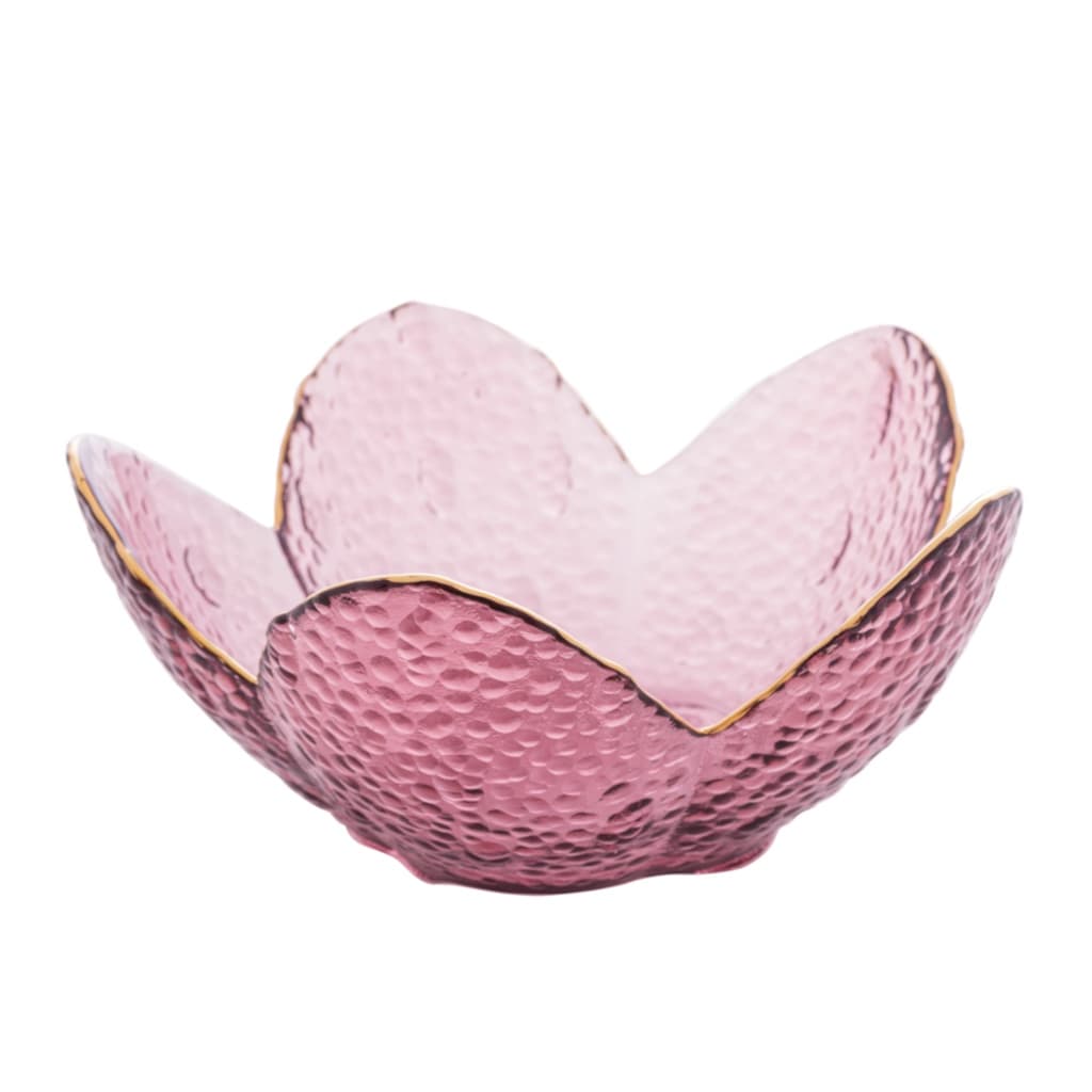 Bowl de Cristal de Chumbo Martelado com Borda Dourada Taj Flor 16 cm