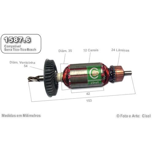 Induzido compatível Serra Tico-Tico Bosch 1587.6 GST 85- Eixo 153mm