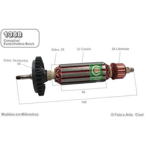 Induzido compatível Esmerilhadeira Bosch 1388 GWS 7-115-  Eixo 169mm
