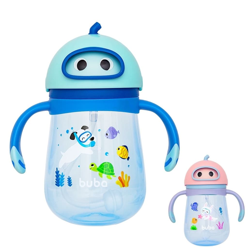 Copo de Transição Infantil Alça Removível Canudo Silicone Válvula Anticólica Buba Mergulho 300ml