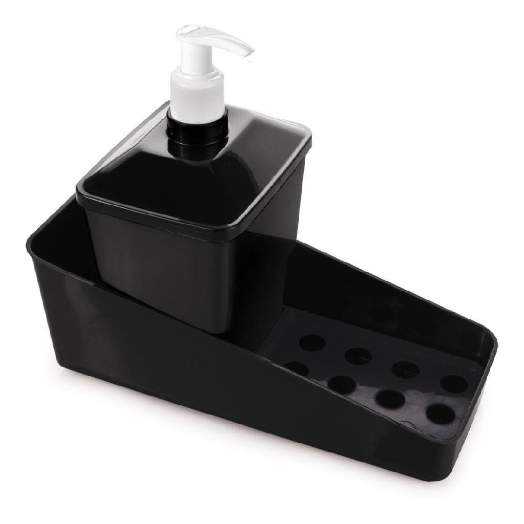 Dispenser De Detergente 600 ml Sabão Esponja Preto Plasutil
