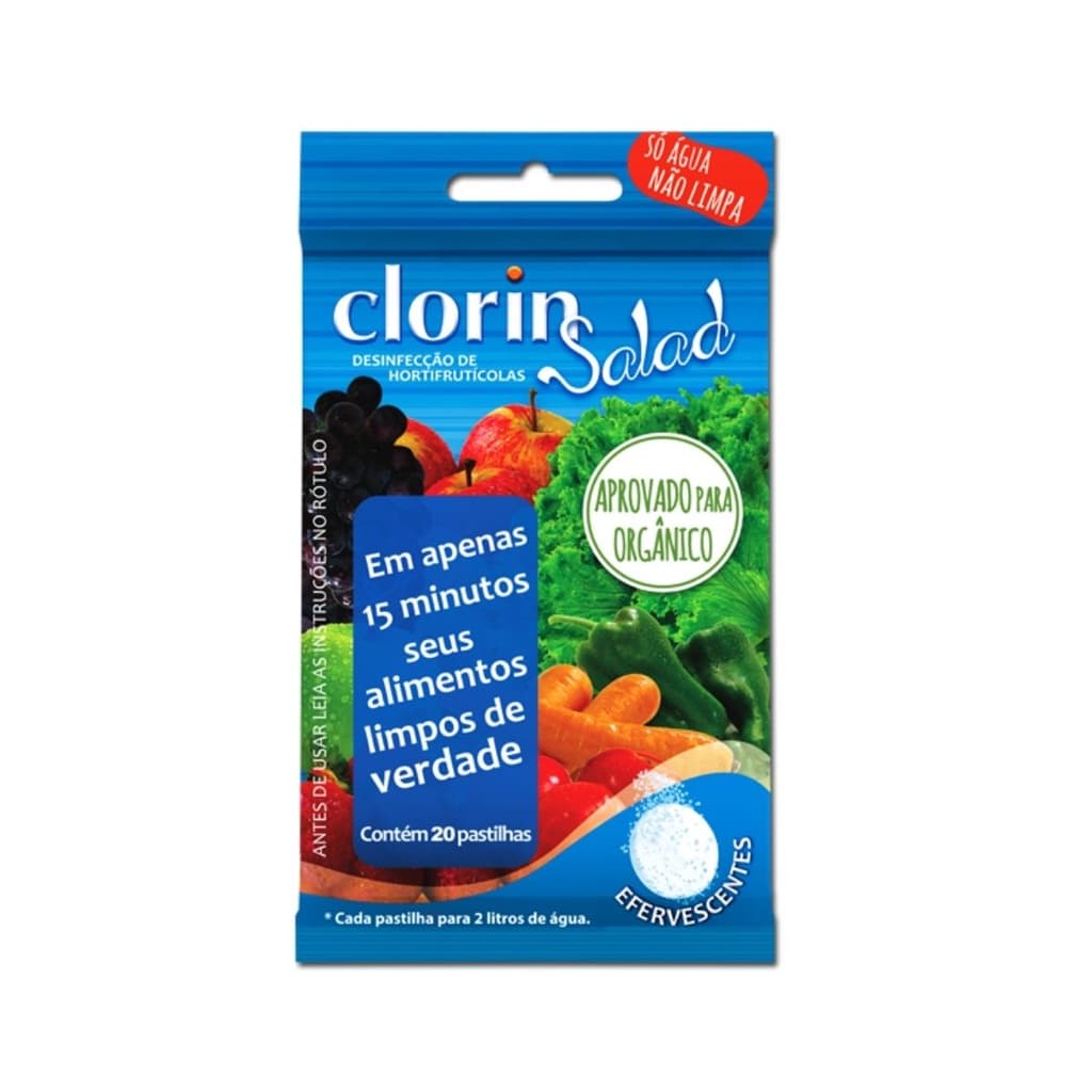 Clorin Salad – 20 Pastilhas Higienizadoras de Frutas e Verduras | Sem Hipoclorito