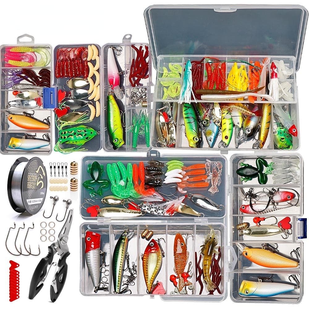 106/101/48/27pcs Conjunto De Iscas De Pesca Múltiplos Wobblers Kit Misto De Cores Soft Lure Artificial Crankbait Colher De Metal Para Ou Trabalho