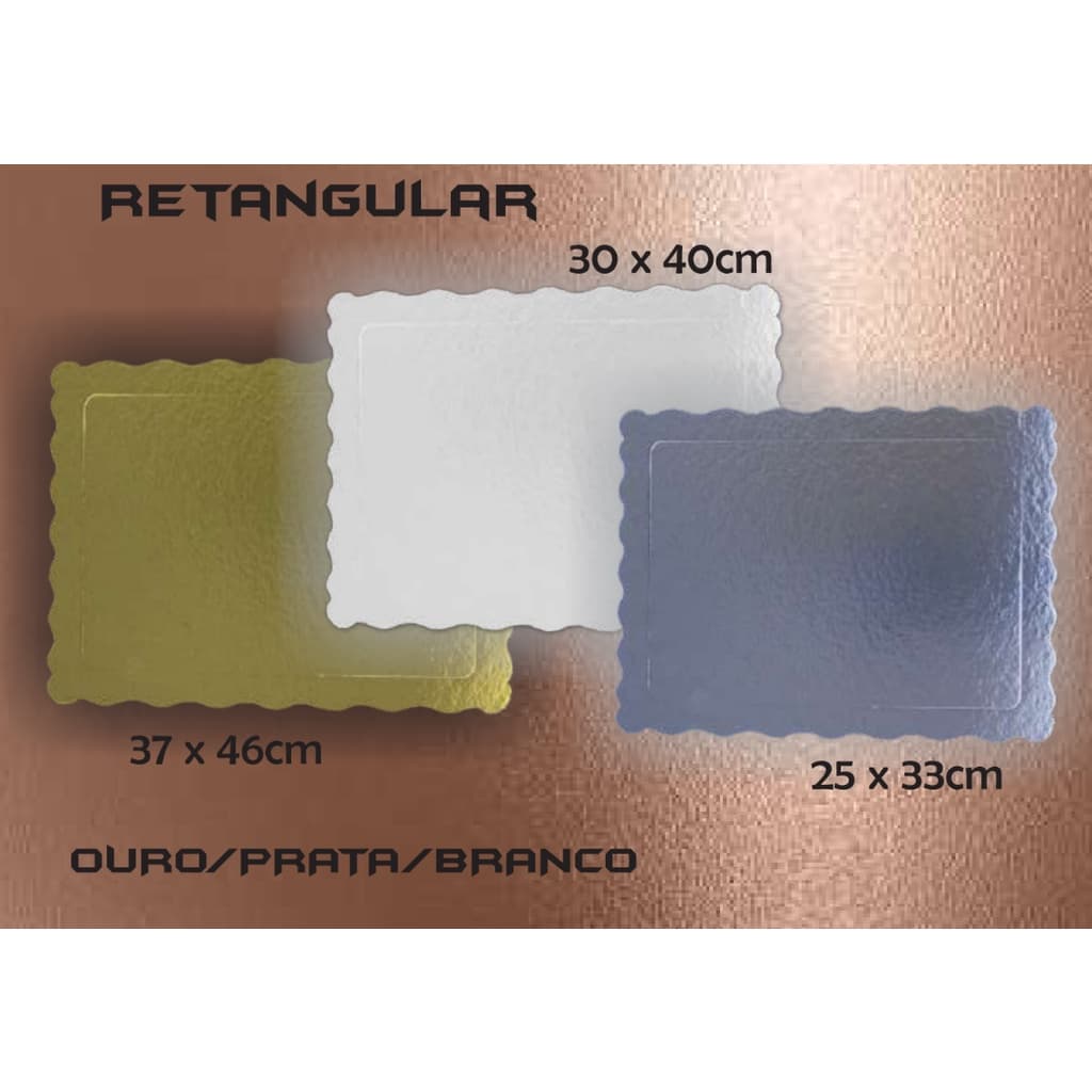 Artimagem Cake Board Base Laminada Para Bolo Retangular Dourado Prata ou Branco