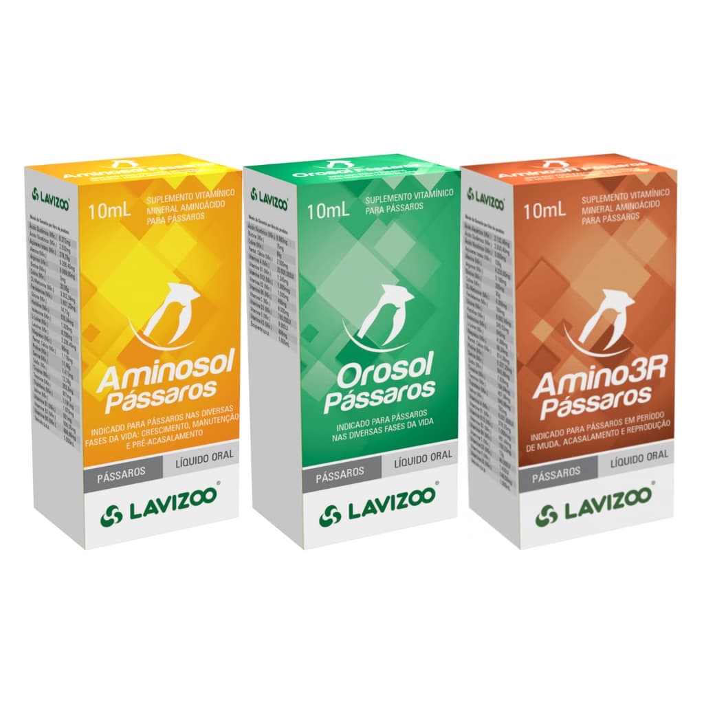 Kit 01 Orosol Pássaros 10ml + 01 Aminosol + 01 Amino 3r 10ml