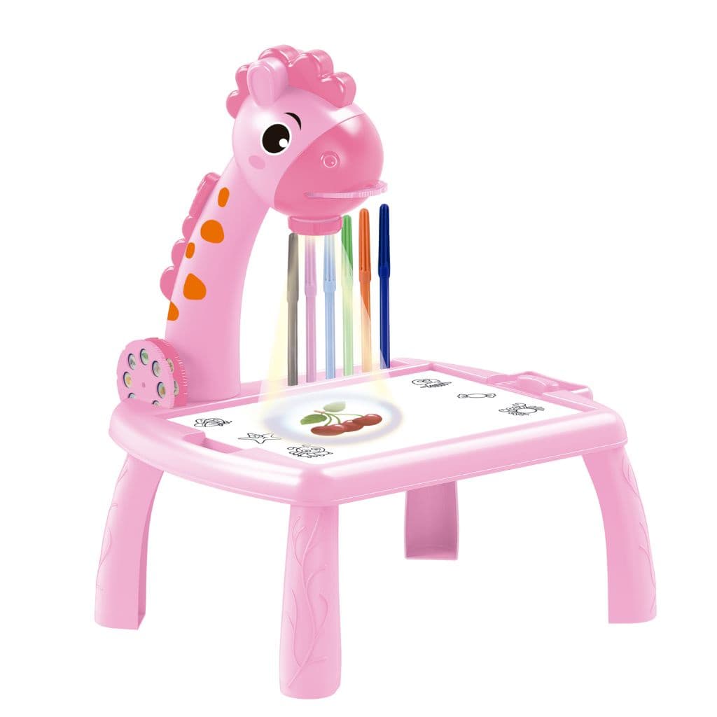 Mesa Lousa Projetora Rosa de Desenhos Infantil com Som e Acessórios - Castela