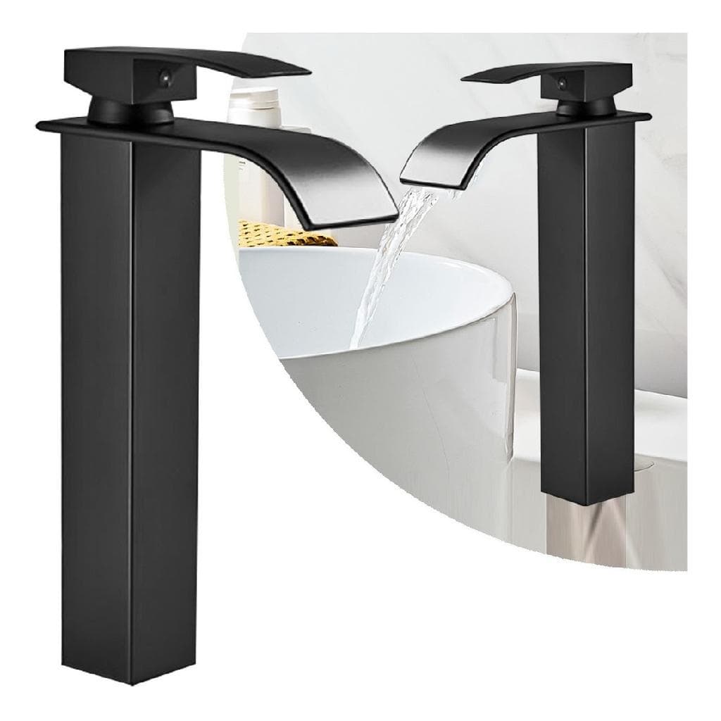 Torneira Banheiro Cascata Bica Alta Monocomando Quadrada Preto