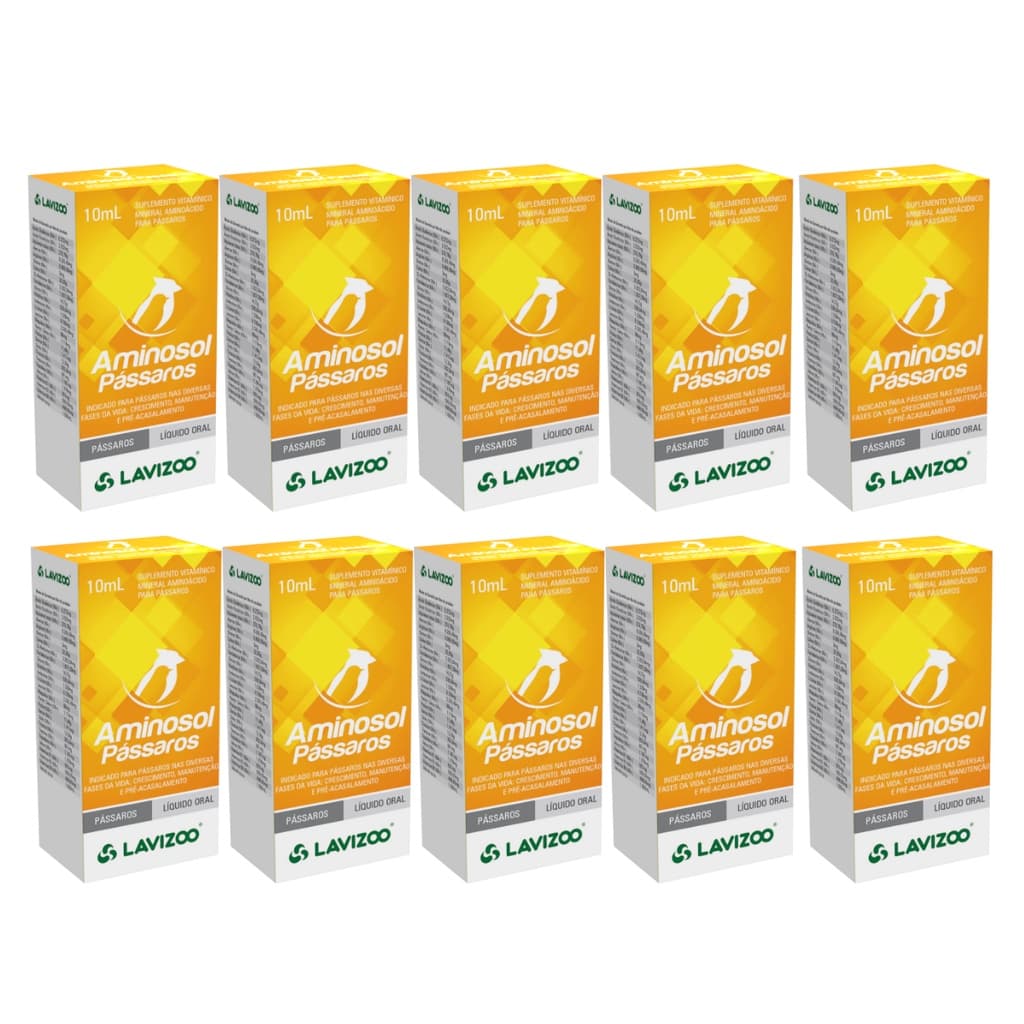 Kit 10 Aminosol Pássaros Lavizoo 10ml Aminoácidos Pássaros