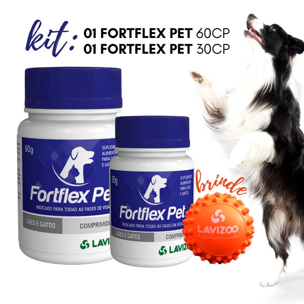 Kit 01 Fortflex Pet 60g + 01 Fortflex Pet 30g + Bolinha