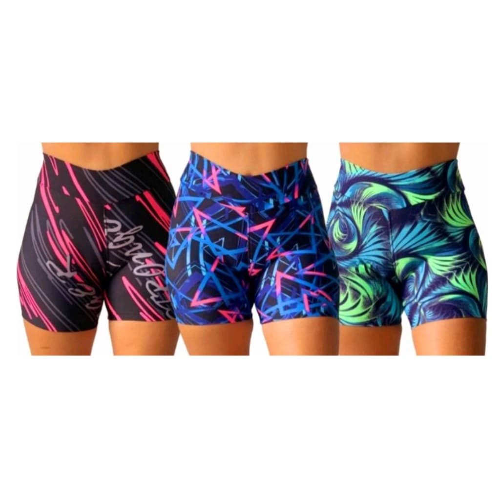Kit 3 Shorts Legging Fitness Suplex Academia Confortável Cos Alto