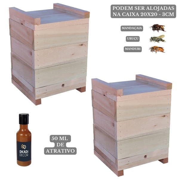 Kit 2 Caixas Inpa Para Abelha Sem Ferrão 20x20 + Atrativo 50 ML | Promoção
