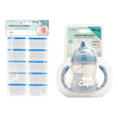 8 Potes Porta Papinha Para Armazenar  80 Ml + Copo Com Alça