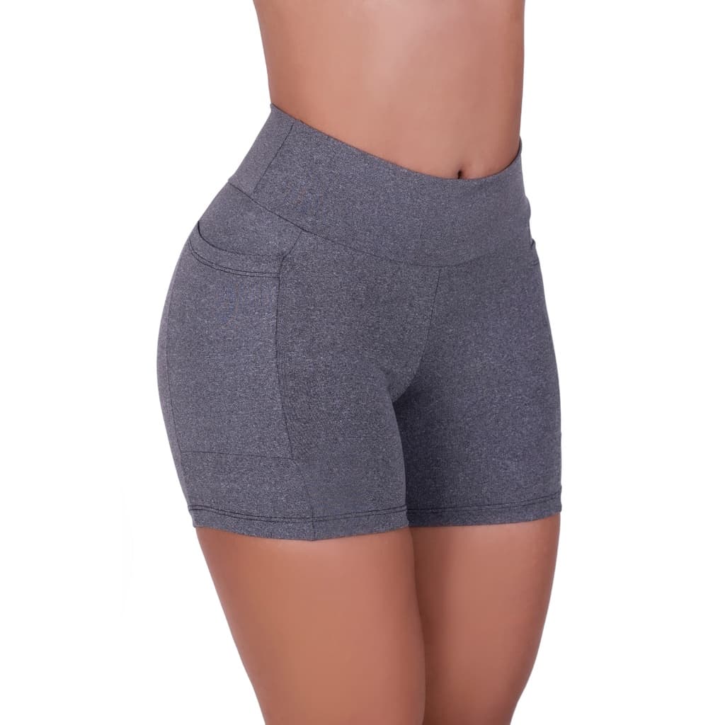 Short Com 2 Bolsos Fitness Academia Suplex Cintura Alta