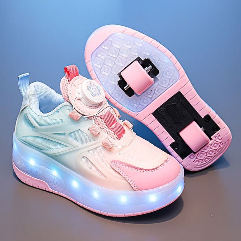 2023 New Rollerskate Internet Celebrity Piscando Sapatos Esportivos Infantis De Patinação Leve Fivela Giratória