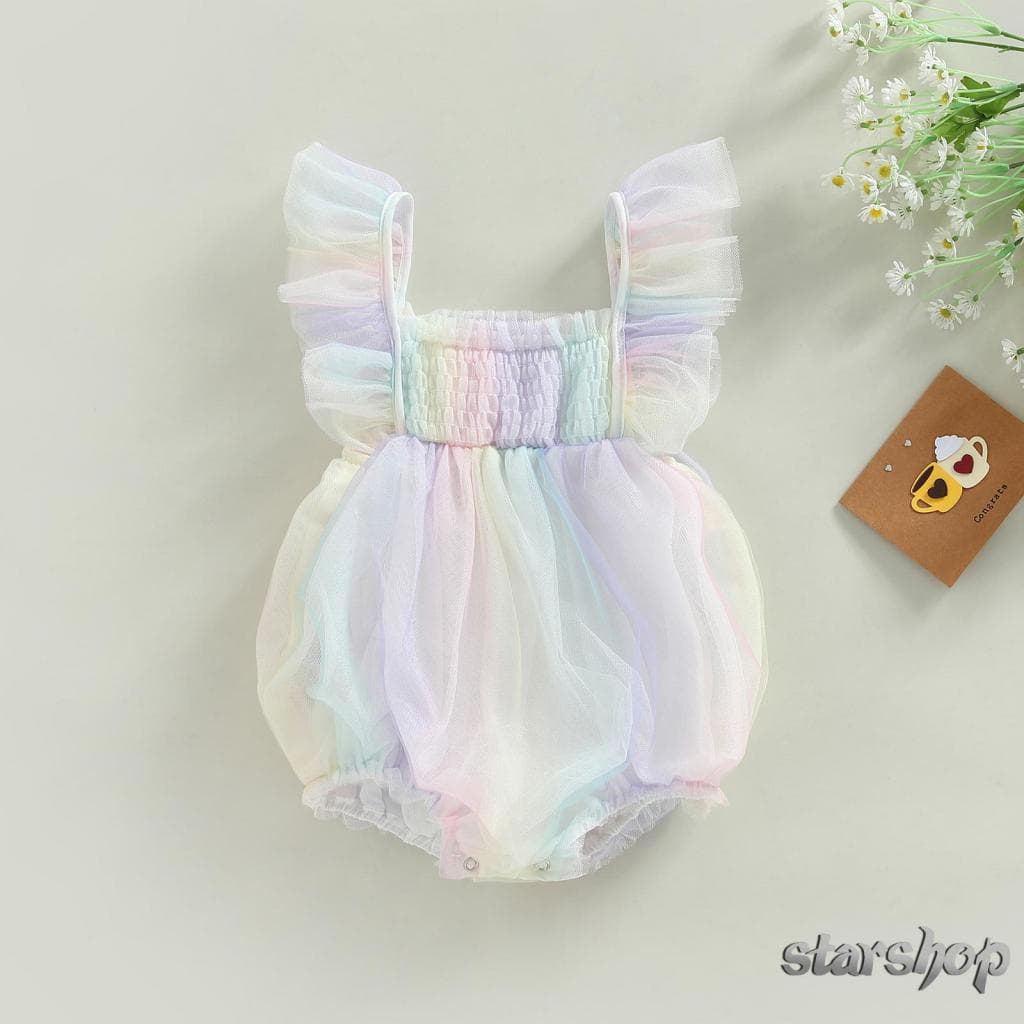 Starshop-Baby Girls Summer Romper Manga De Mosca De Verão Quadrada Tie-dye Impressão Fato De Bolha De Uma Peça