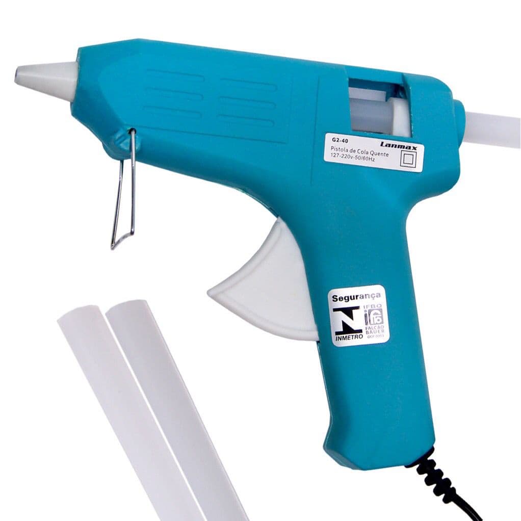 Pistola de Cola Quente 10W Bico Fino Bivolt + 2 Bastões de Cola Quente Fino