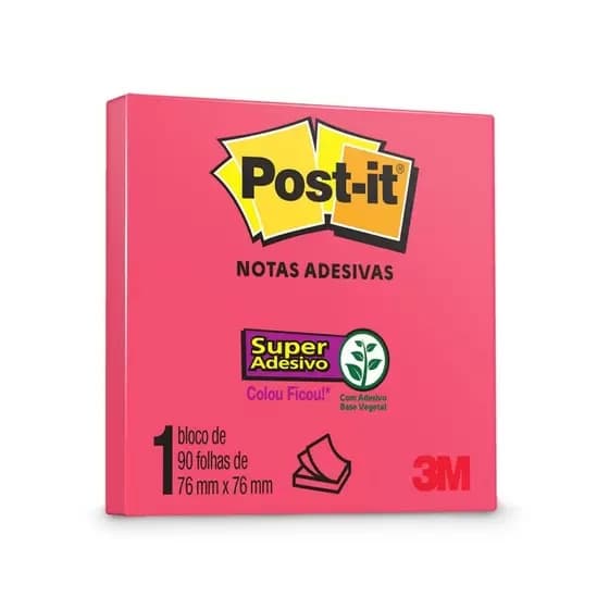 Bloco adesivo 3M post-it 76X76mm rosa poppy 90 folhas