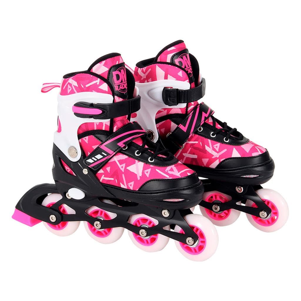 Patins Infantil Roller Ajustavel 4 Numeros Inline Rosa Menina Radical Do 30 A 41 - Dm Toys