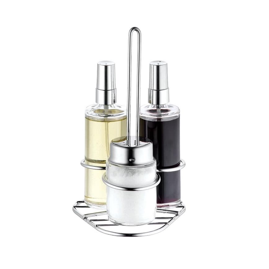 Galheteiro De Vidro Spray Base Inox Kit Saleiro Vinagre Azeite Galheta Vinagreiro Azeiteiro Conjunto Temperar Salada
