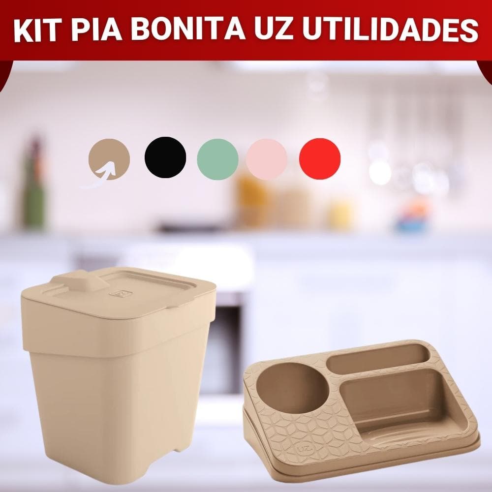 Kit Lixeira e Organizador De Pia Porta Detergente Sabão e Esponja UZ