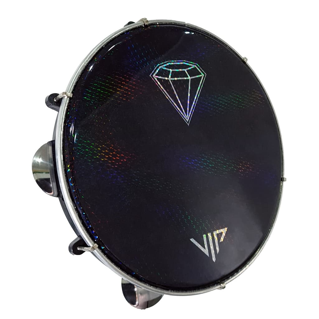 Pandeiro Vip 10 Pele Holografica Diamante Abs Platinela Inox