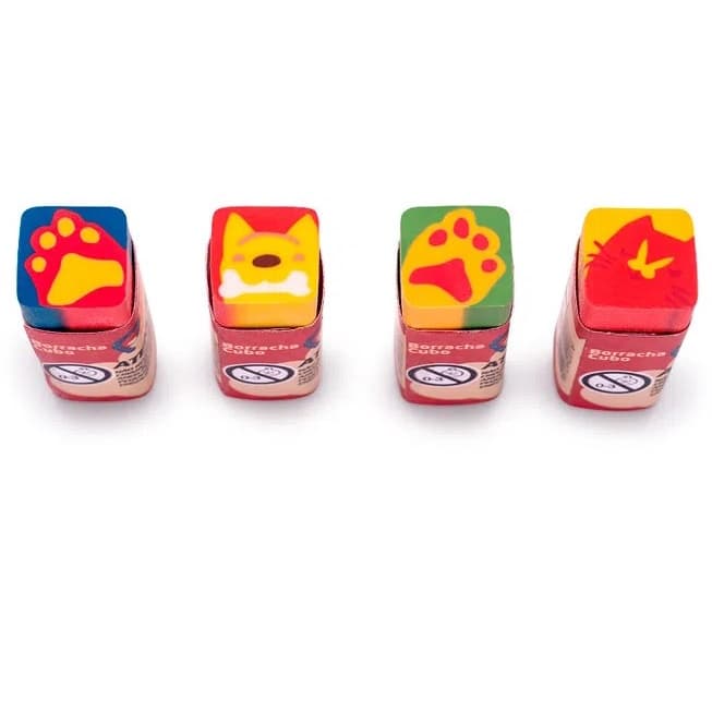 4 Borracha Escolar Infantil Cubo Decorada Pets Leo e leo