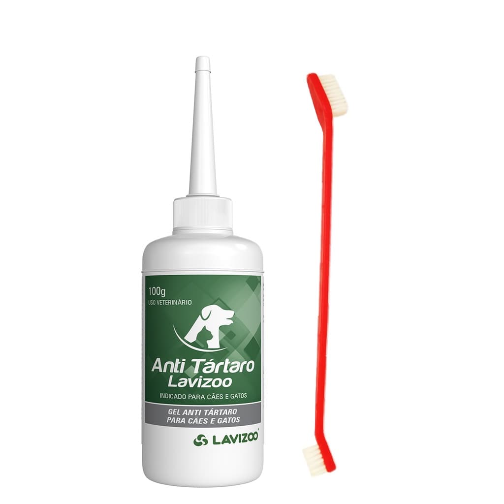 Escova de Dente para Cachorro + Gel Anti Tártaro Lavizoo 100g