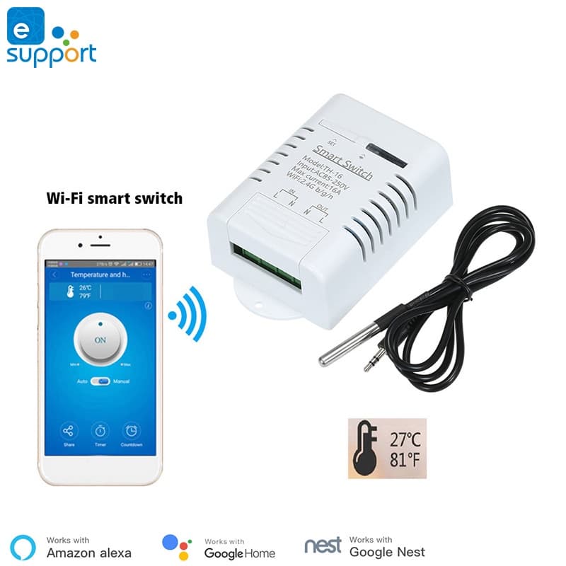 eWelink Smart TH16 Switch 16A Monitoramento Temperatura E Umidade WiFi Controle Sem Fio Compatível Com Alexa Google Home