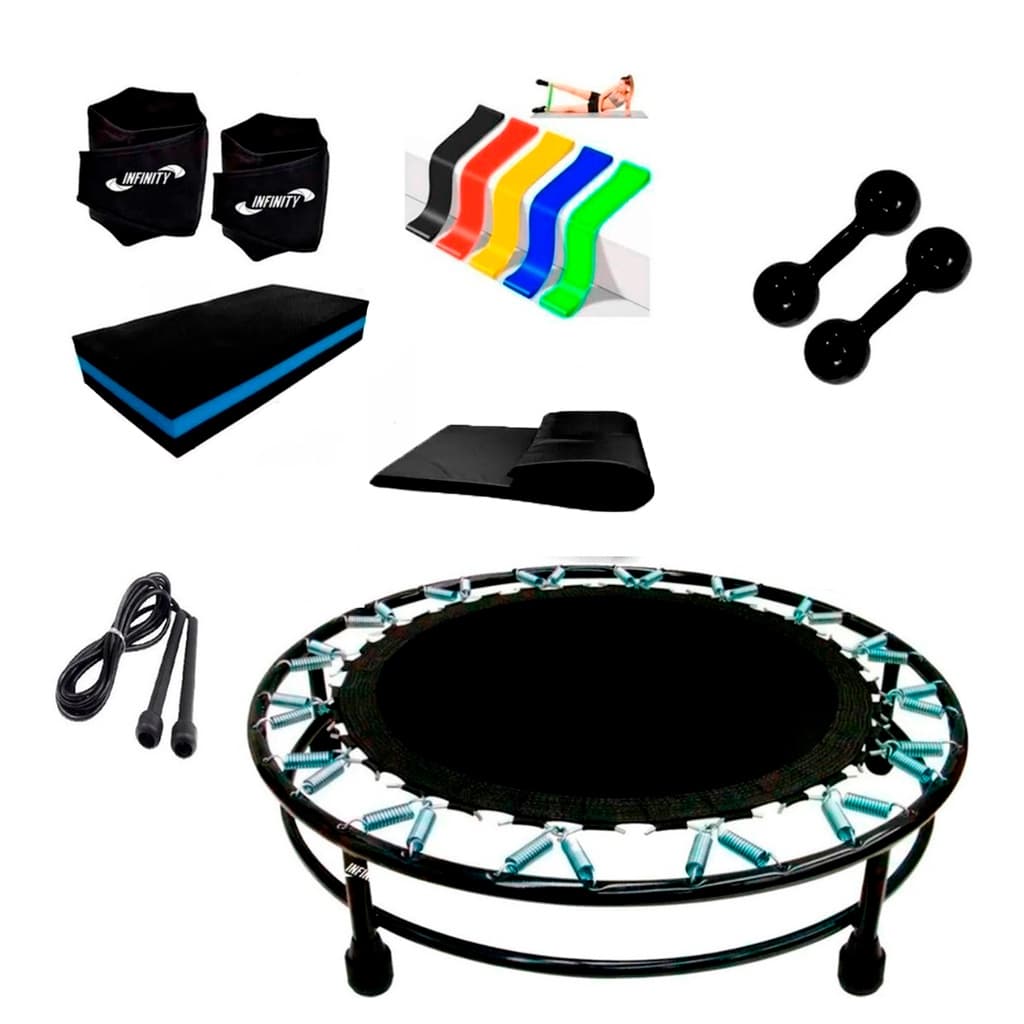 Kit Aeróbico Treino em Casa -Mini Jump + halter 2kg + caneleira2 + step + Colchonete + mini band médio + corda