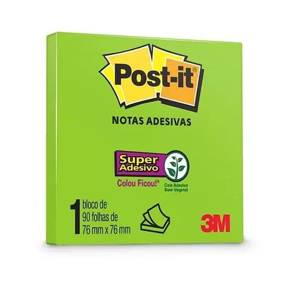 Bloco adesivo 3M post-it 76X76mm limeade 90 folhas