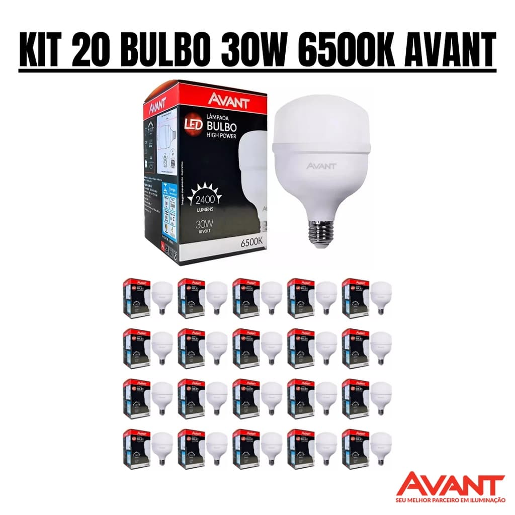 KIT 20 Lâmpada Bulbo Led 30w Bivolt 6500K E27 - AVANT