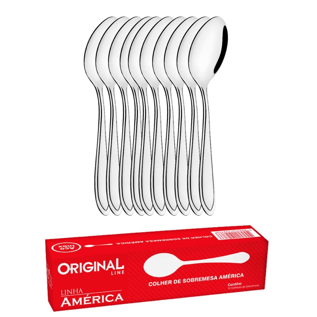 Kit 12 Colheres de Sobremesa Aço Inox América Restaurante Buffet Cozinha Lanchonete Faqueiro