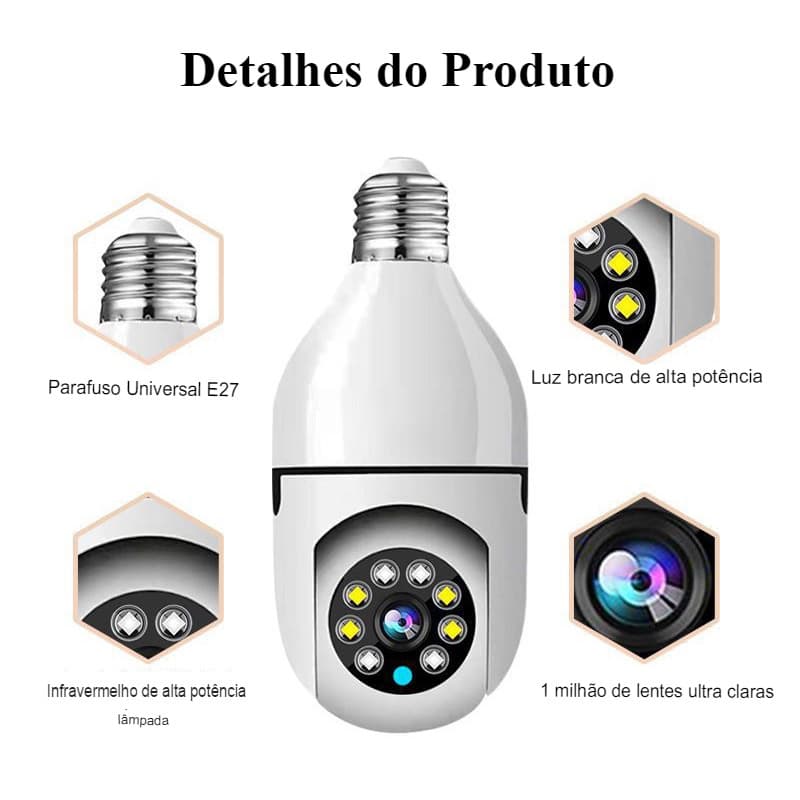 câmera segurança wifi ip  com encaixe lampada bocal app yoosee full HD 1080 visão noturna - bivolt 360º