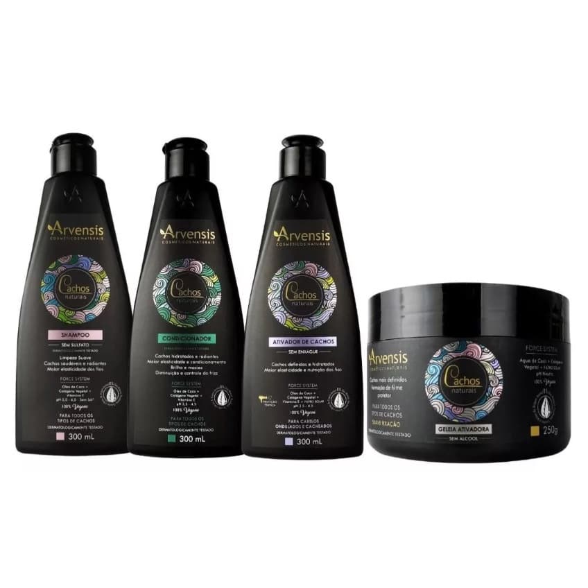 Kit Arvensis Cachos Ondulados Shampoo Condicionador Ativador Geleia Suave