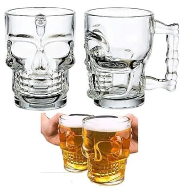 JOGO DIAS DOS PAIS C/ 4 CANECAS PARA CHOPP CERVEJA DE VIDRO CAVEIRA ROCK STYLE 510ML