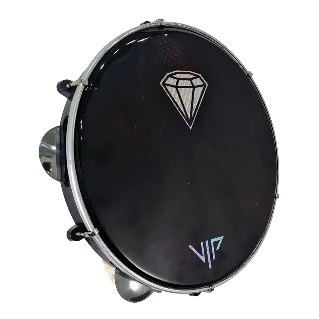 Pandeiro Vip 10 Pele Holografica Diamante Abs Platinela Inox