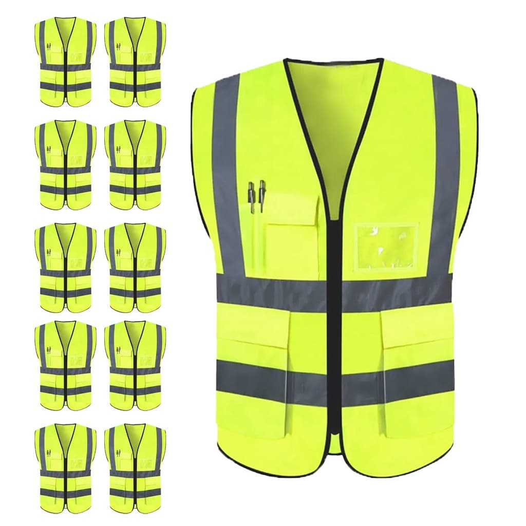 Colete Sinalizador Faixa Kit 10 Unidades Refletivo Segurança EPI Blusao Fluorescente Obra Trabalho