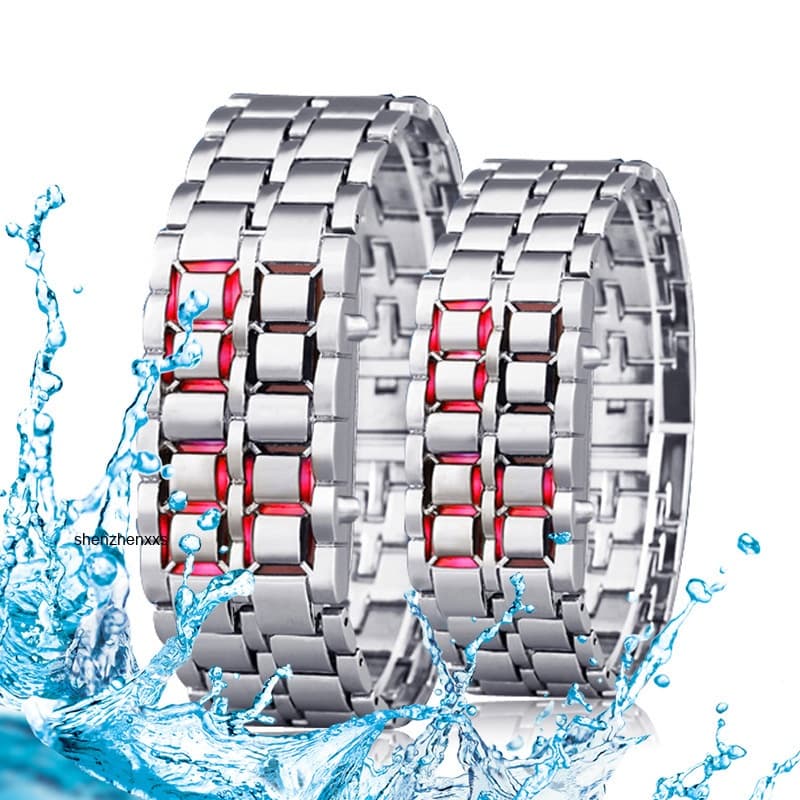 Moda Masculina Digital Lava Relógio De Pulso Preto Completo Metal Vermelho Azul Display LED Relógios Presentes Para Masculino Menino Esporte Criativo