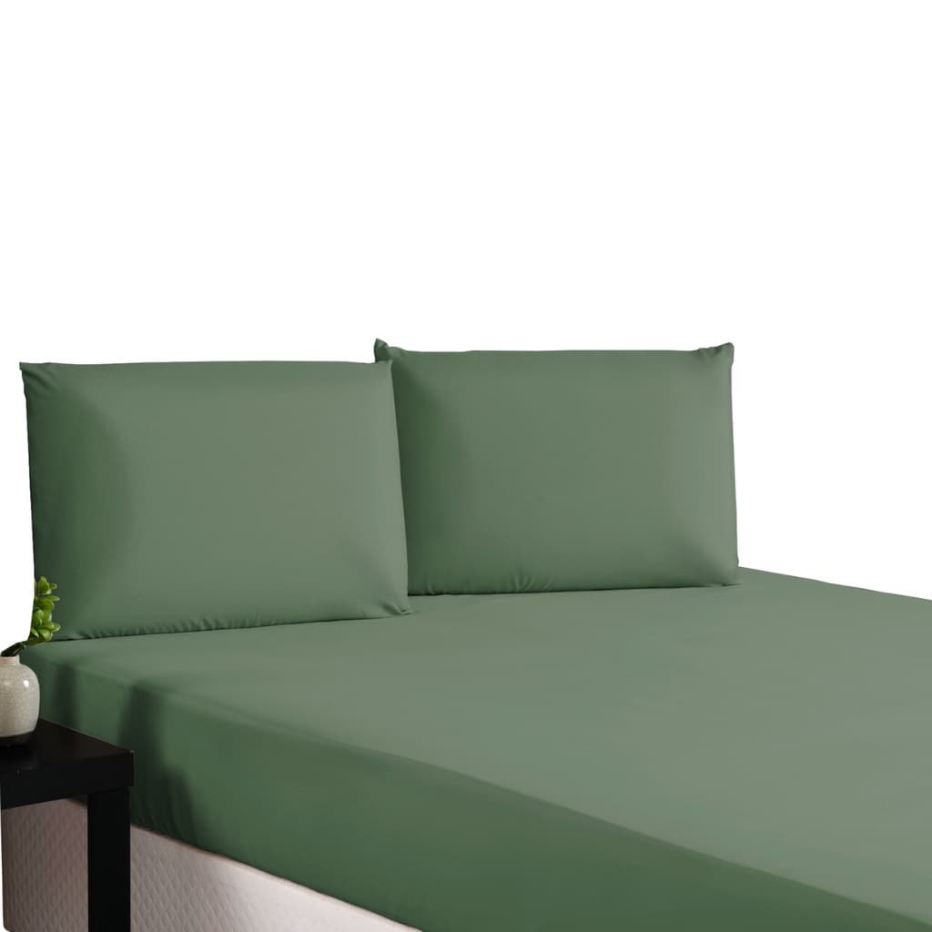 Jogo 3Pç Lençol Verde Micropercal Cama Queen Quarto de Casal