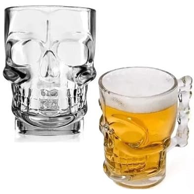 KIT DIAS DOS PAIS  2 CANECAS PARA CHOPP E CERVEJA DE VIDRO CAVEIRA ROCK STYLE 510ML