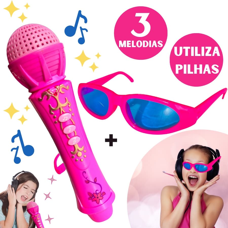 Kit Musical Infantil Microfone De Brinquedo Menina + Óculos Didático Pedagógico Feminino