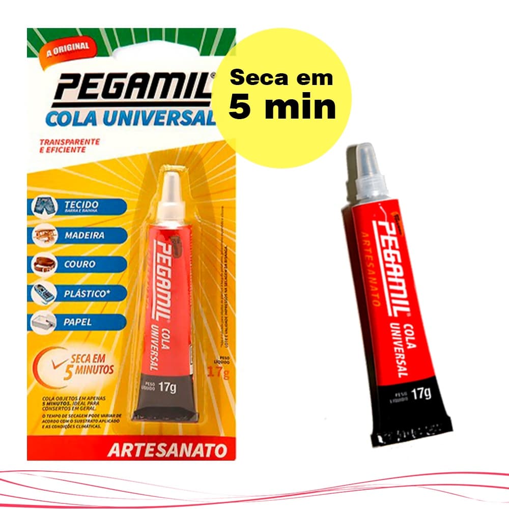 Cola Pegamil 17g com  Palitos Pega Pérolas Strass Qualidade