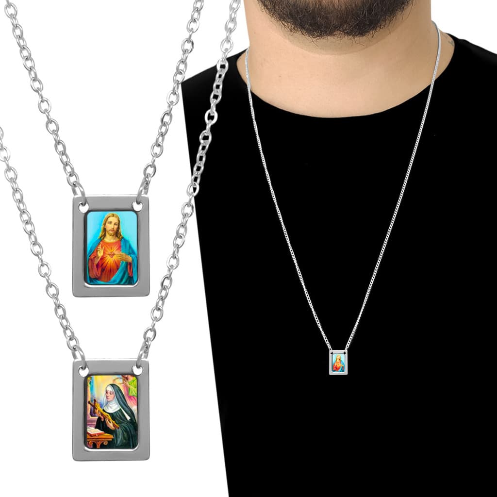 Escapulário Jesus E Santa Rita Em Aço Inox Original Não Fica Preto