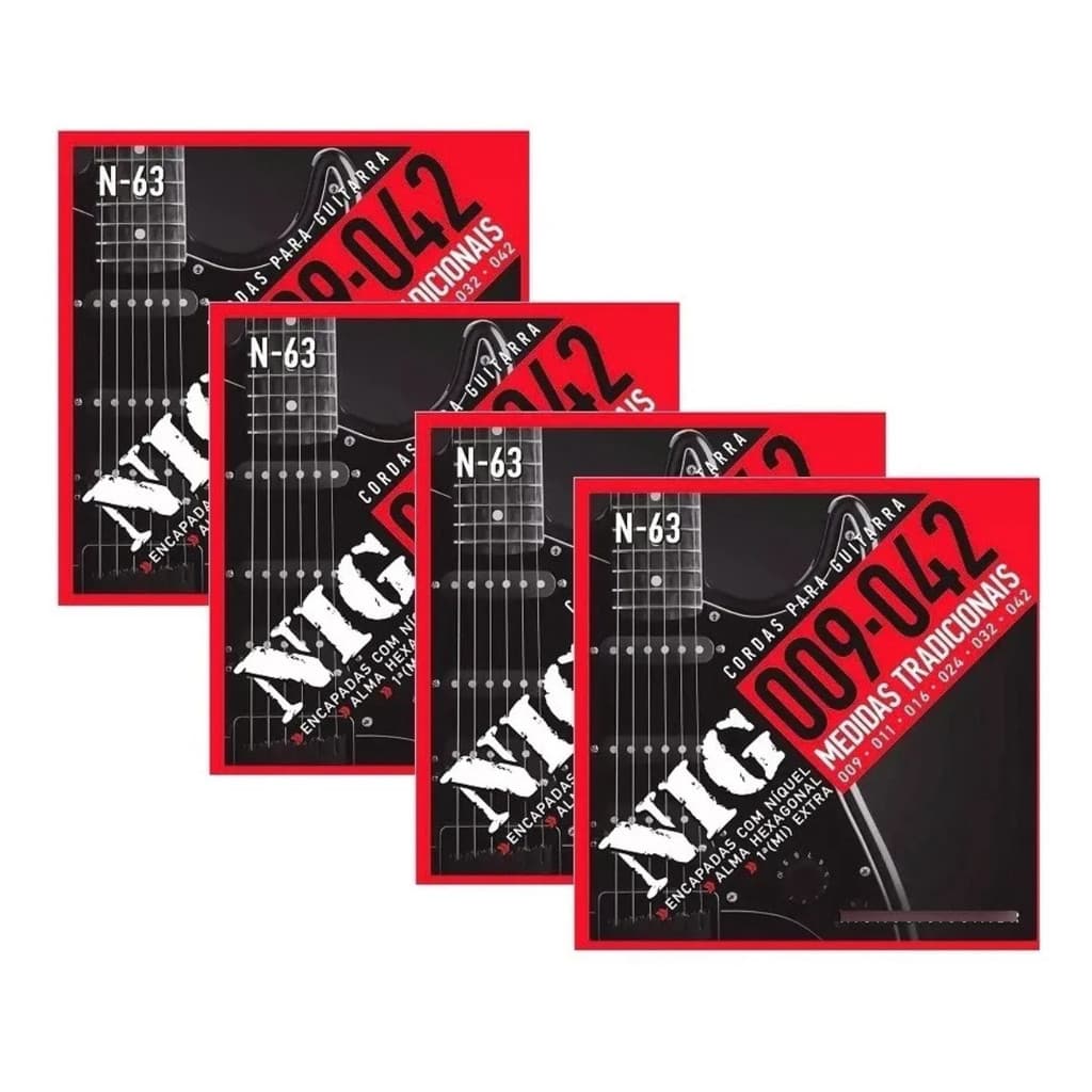 Atacado Kit 4 Encordoamento Nig Para Guitarra Elétrica 009