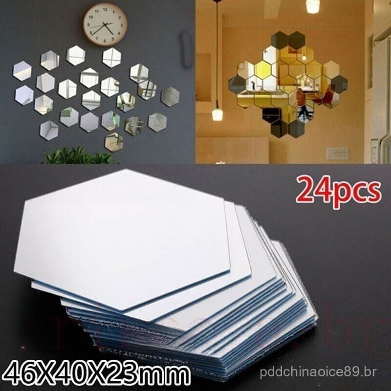 24 adesivos espelho hexágono adesivos mosaico adesivos decorativos